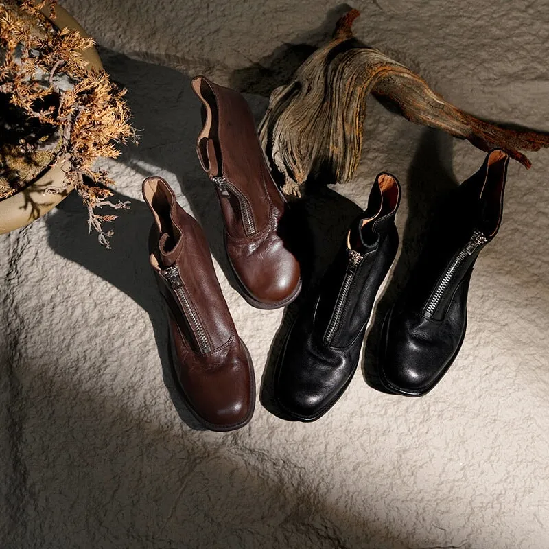 British Style Leather Chelsea Boots with Front Zip Handmade in Black/Brown