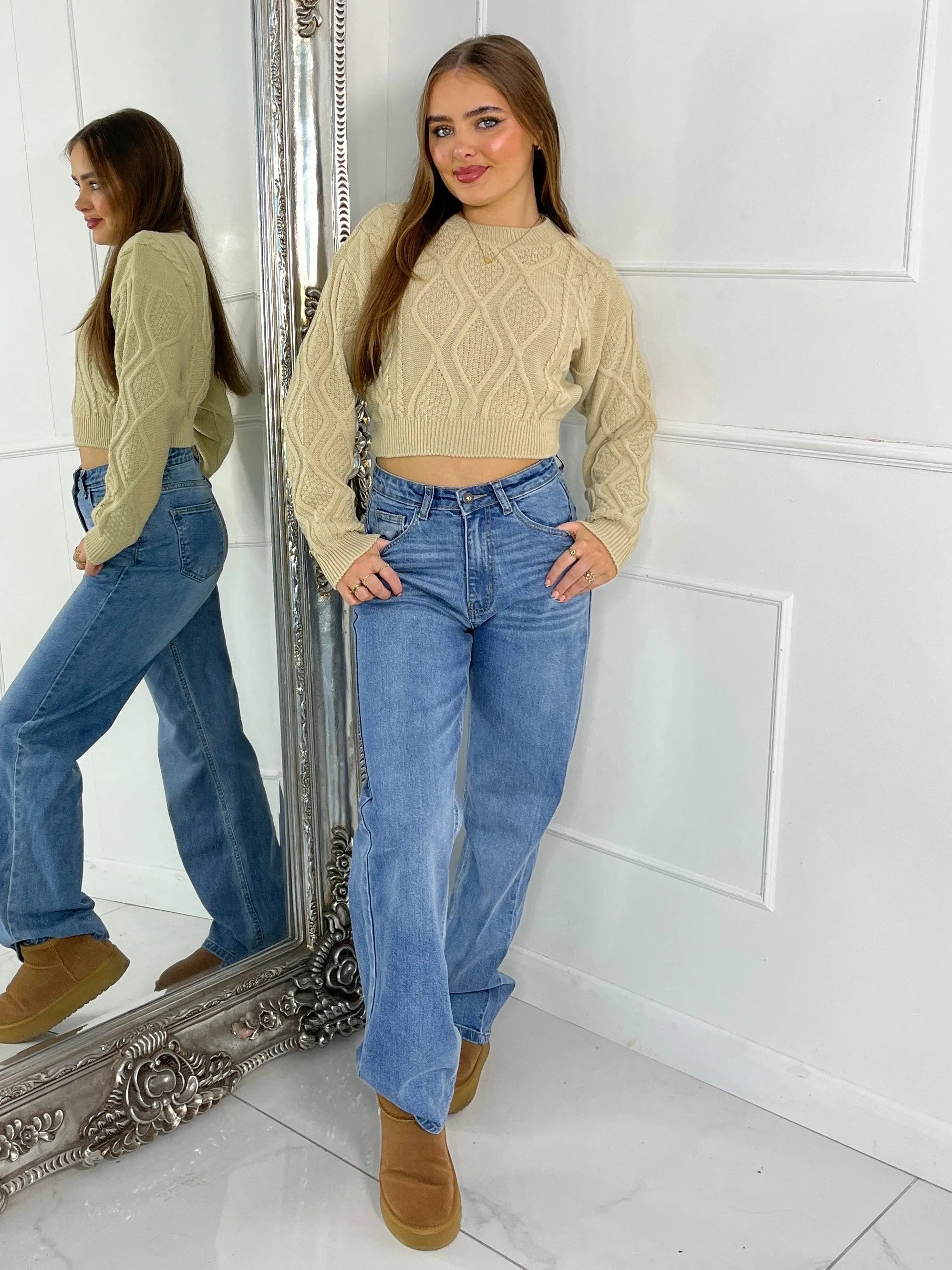 Cable Knit  Jumper - Beige