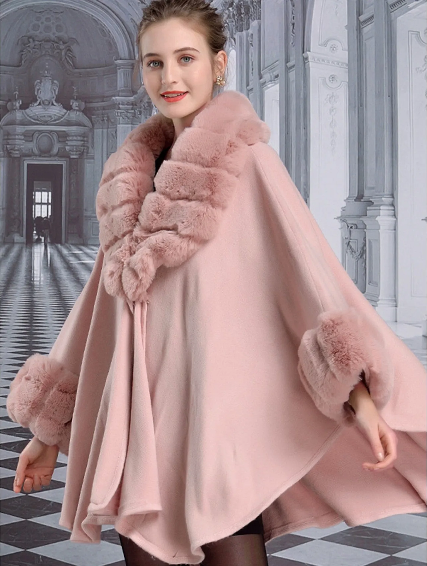 Cape - Pink Faux Fur Accent