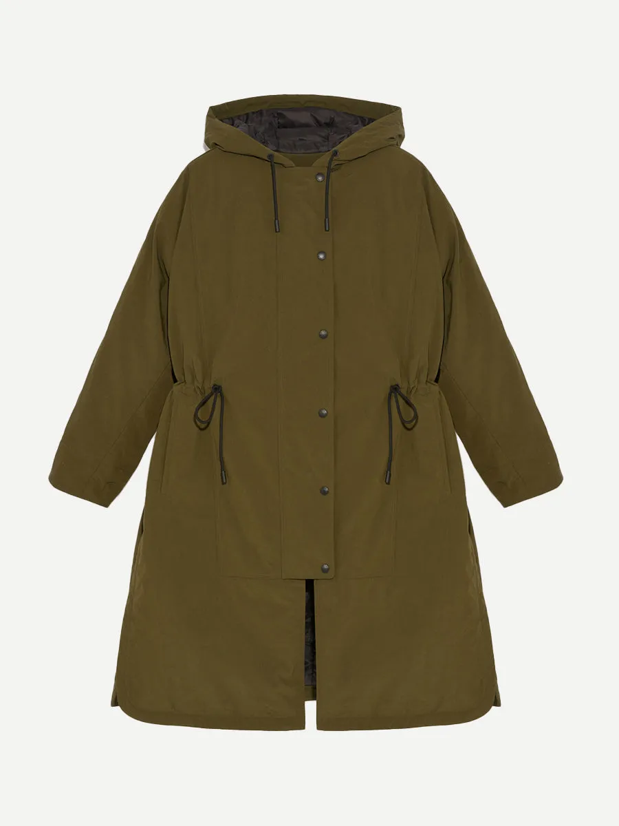 Cape Style Technical Coat in Army Green