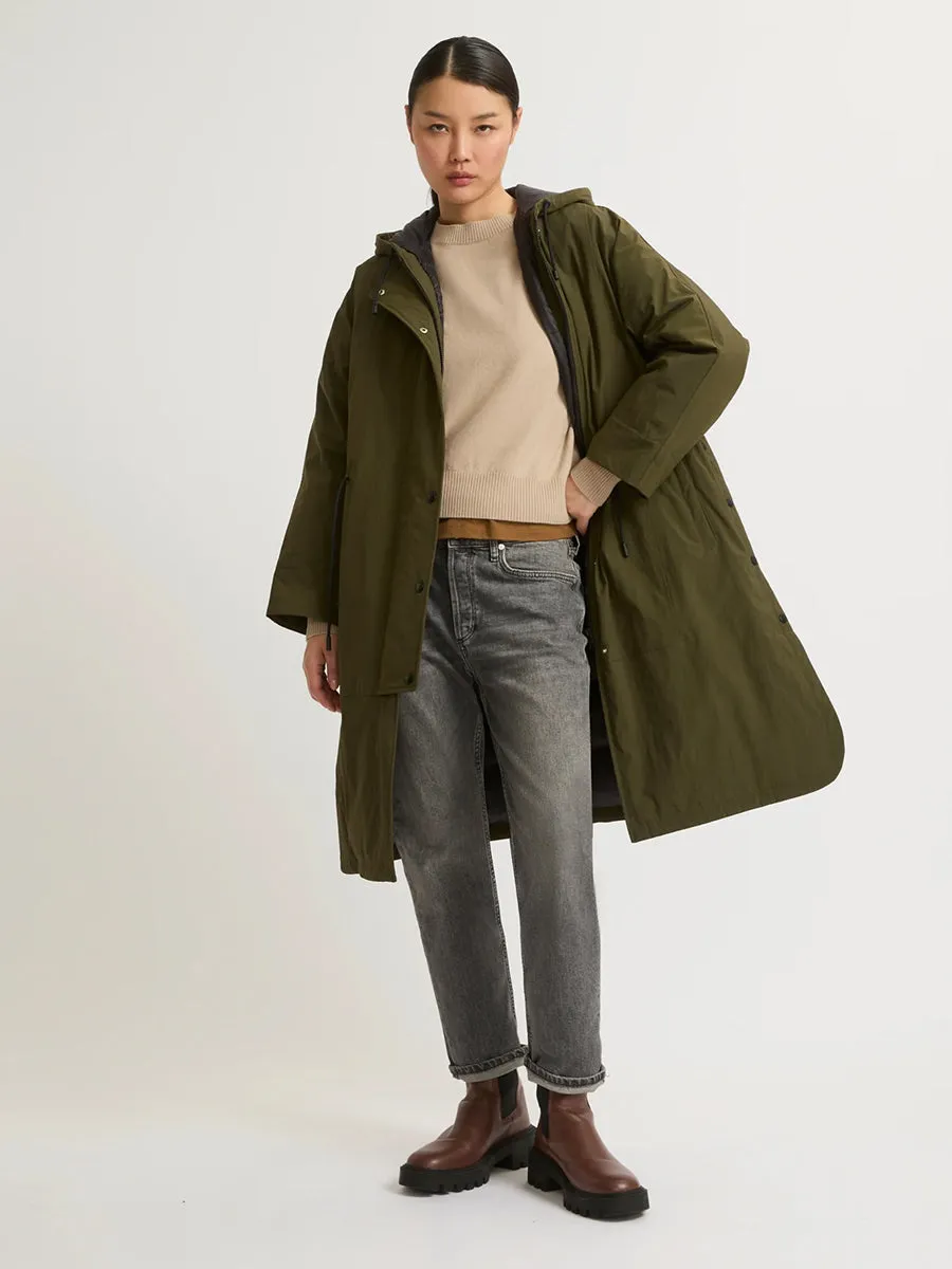 Cape Style Technical Coat in Army Green