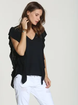 Cascade Ruffle Tank - Black