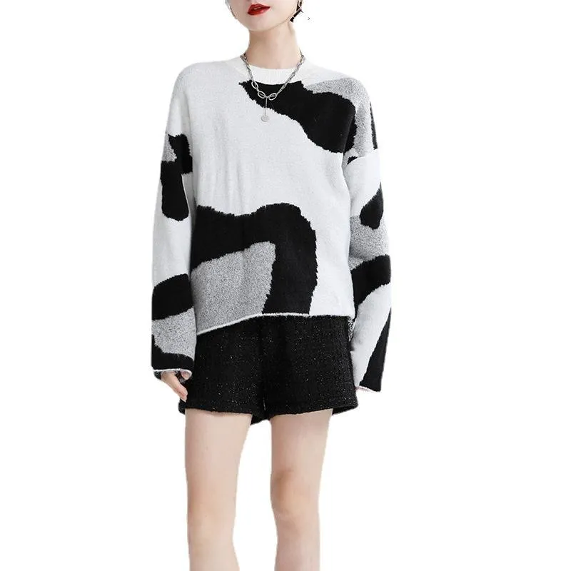 Casual Cow Round Neck Knitting Women Sweaters