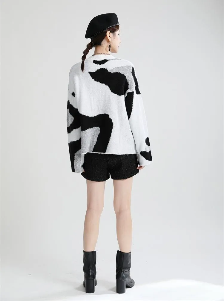 Casual Cow Round Neck Knitting Women Sweaters