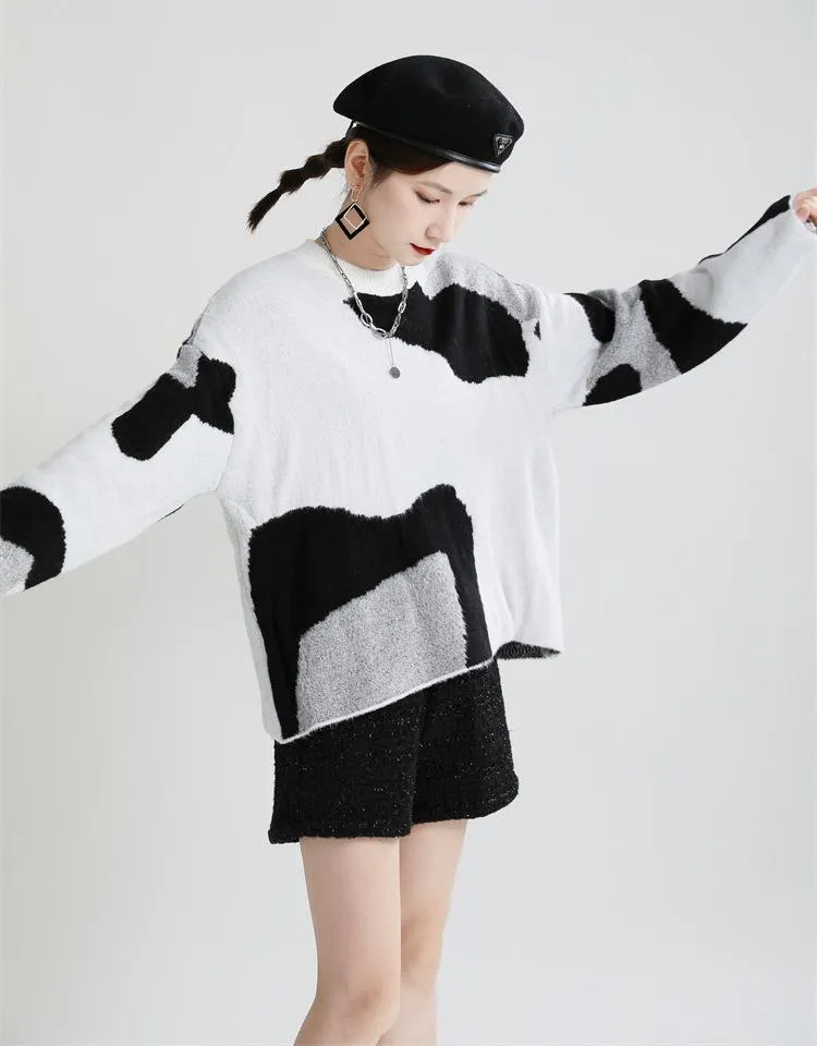 Casual Cow Round Neck Knitting Women Sweaters