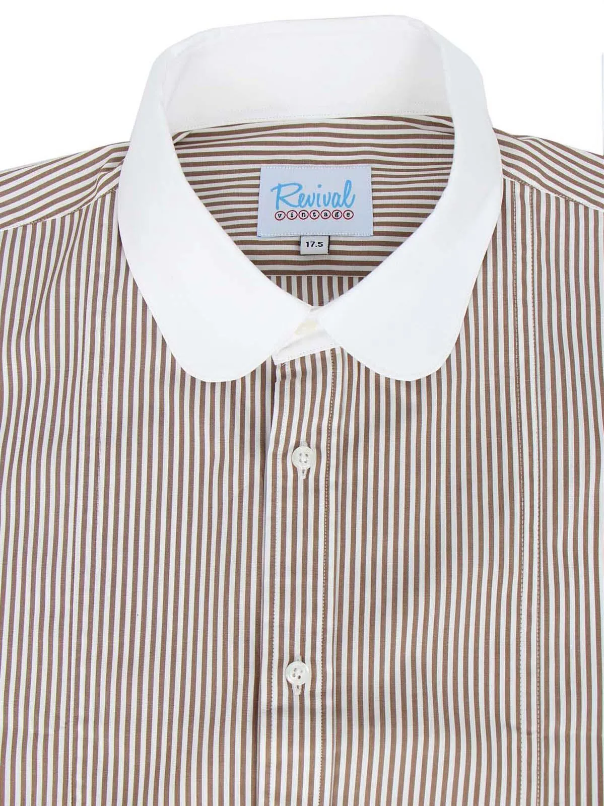 Cedar Brown Stripe Vintage Beaumont Club Collar Shirt with Gold Stud