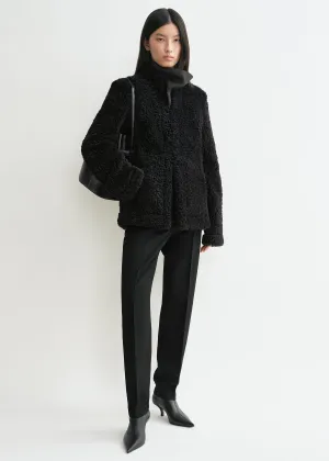 Cinched shearling jacket navy