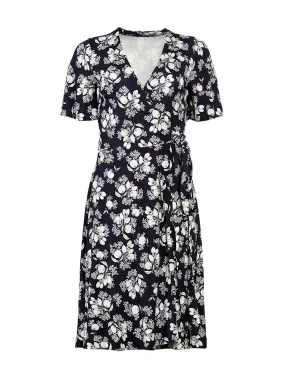 Citrus Blossom Flutter Sleeve Wrap Dress in Night Sky