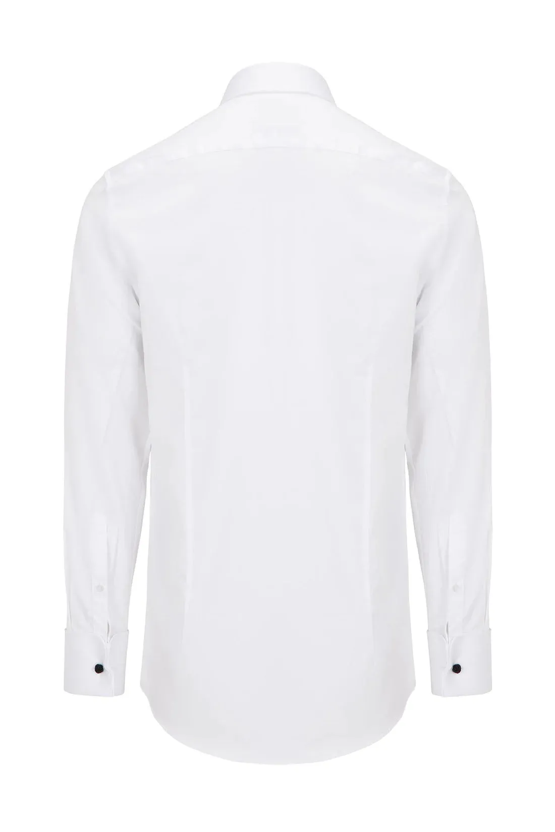 Classic Collar Jewel Button Tuxedo Shirt - White