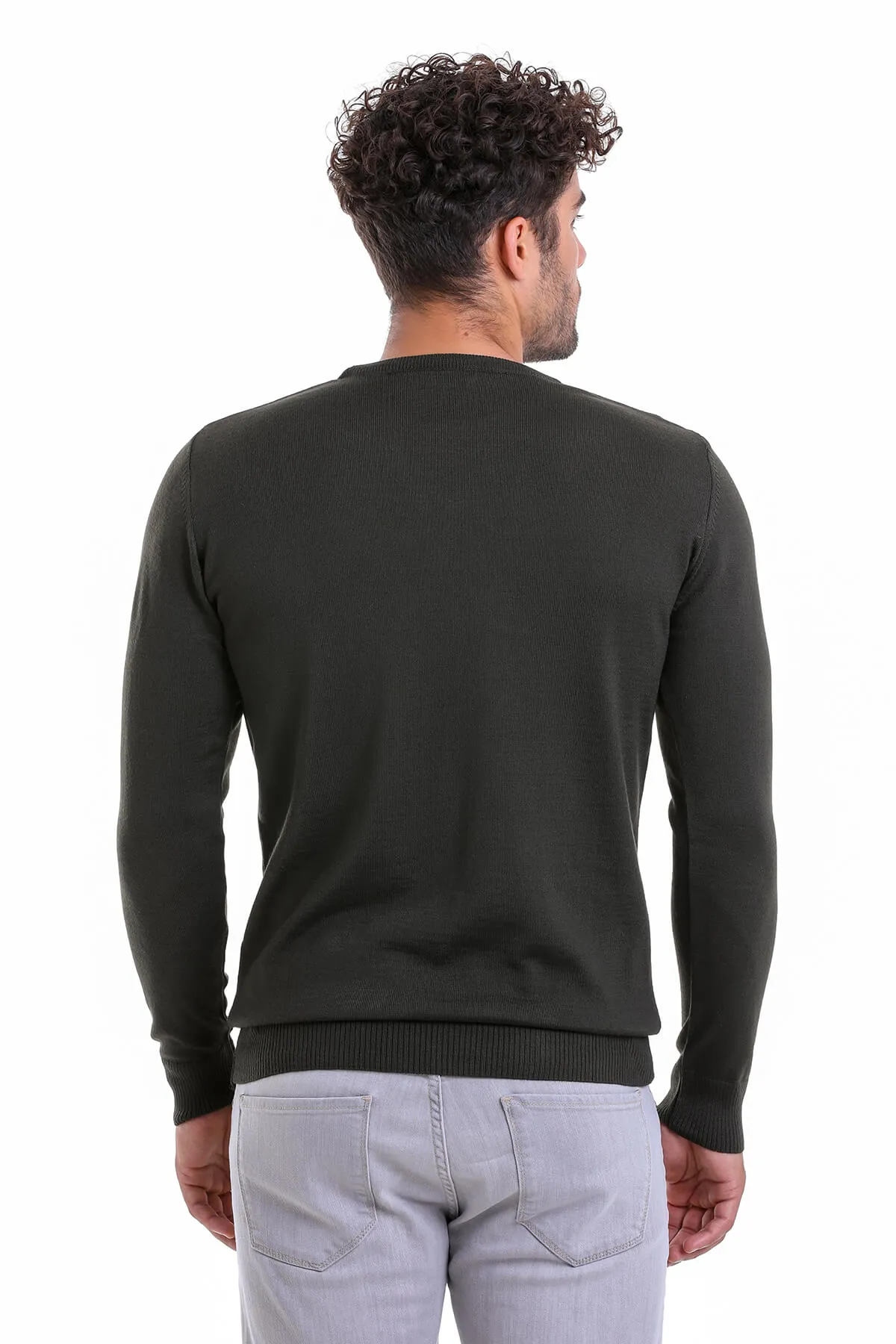 Comfort Fit Wool Blend Khaki Crewneck Sweater