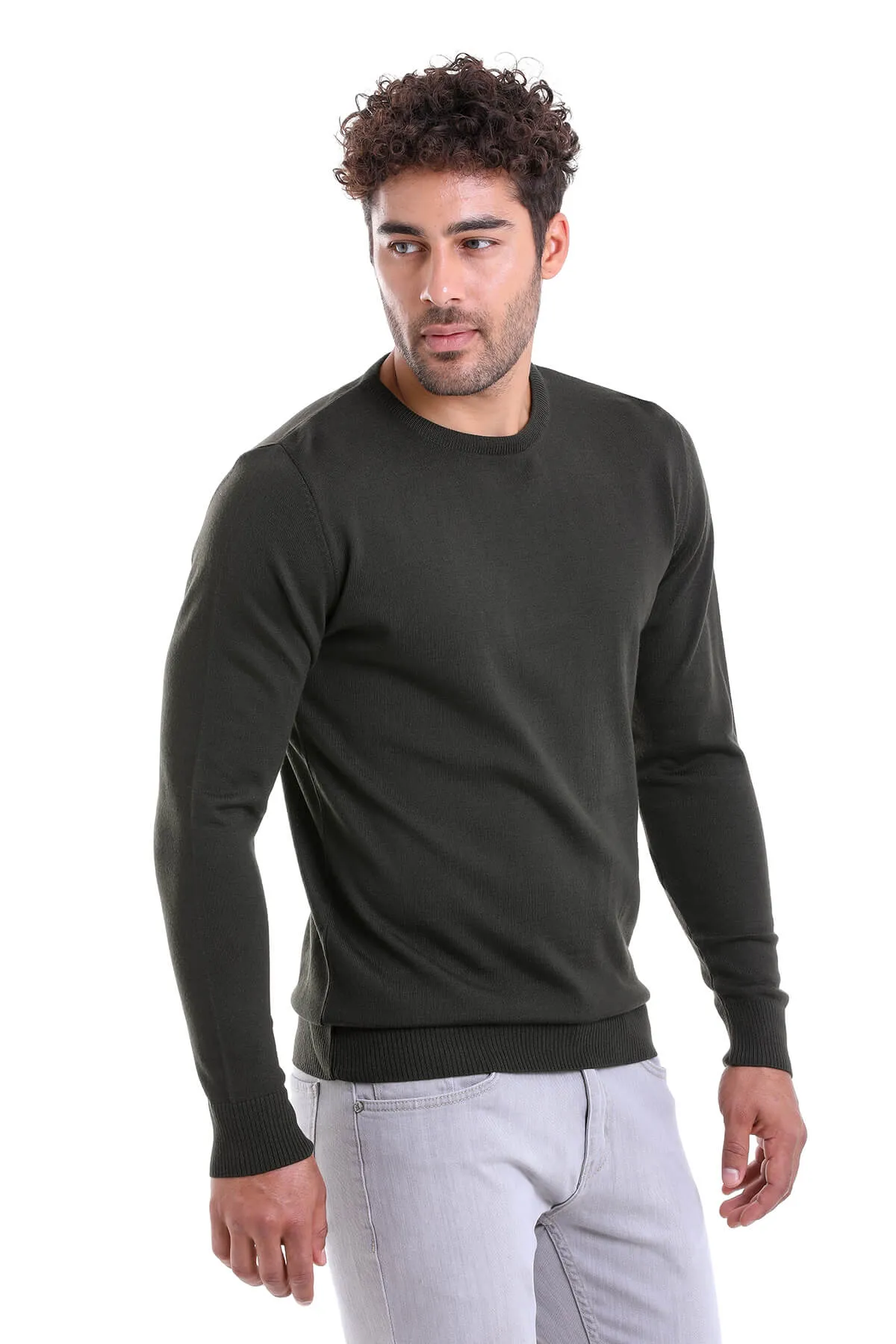 Comfort Fit Wool Blend Khaki Crewneck Sweater