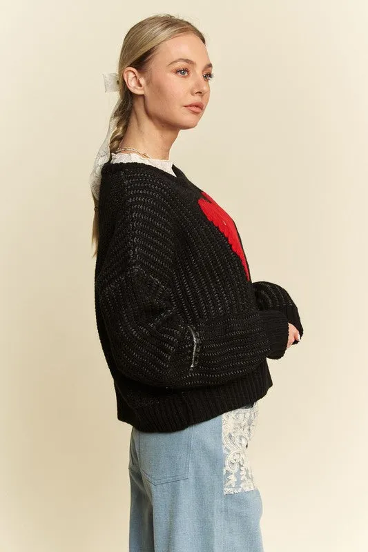 Contrast Heart Dropped Shoulder Sweater