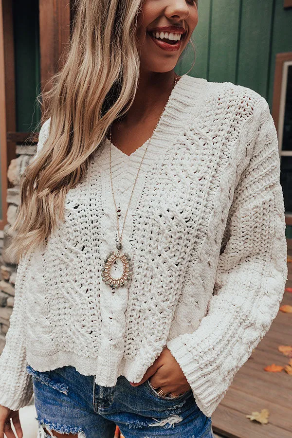 Cuddly Classic Cable Knit Sweater in Ivory