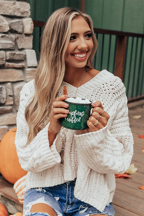 Cuddly Classic Cable Knit Sweater in Ivory