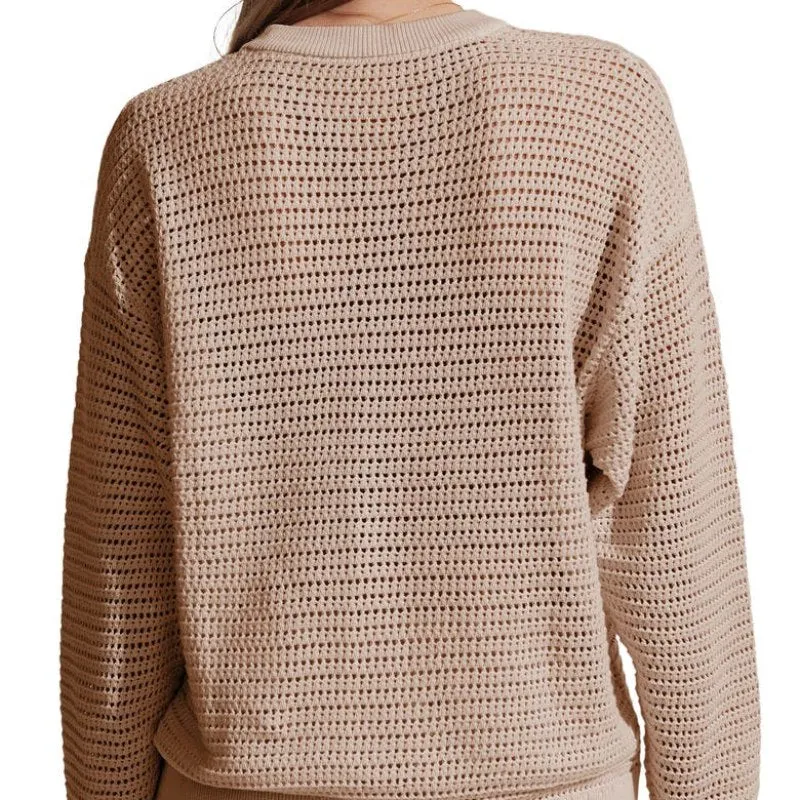 Custom Linen O-neck Hollow Out Women’s Knitted Sweater - Chic and Airy