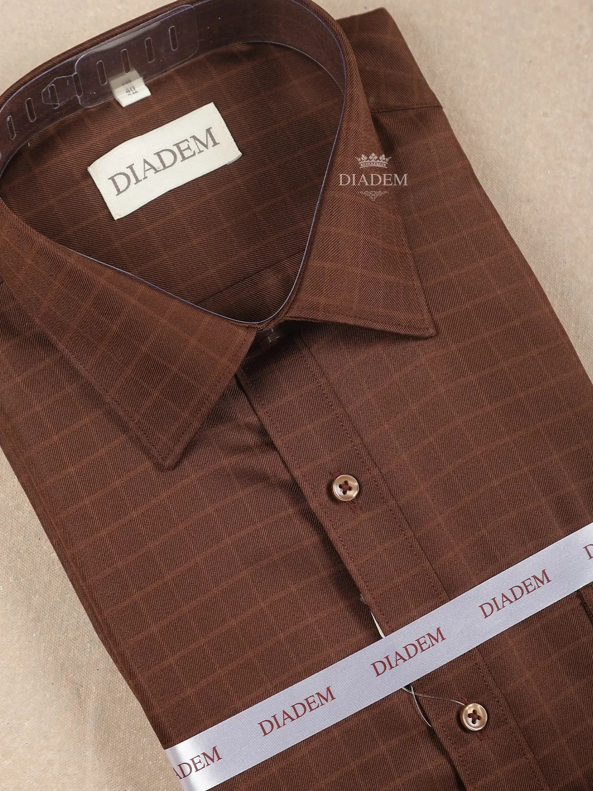 Dark Brown Cotton Checked Formal Shirt, Full Sleeve