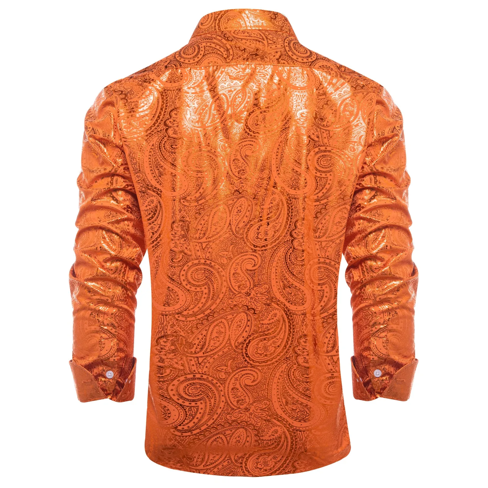 DiBanGu Deep Carrot Orange Paisley Hot Stamping Button Up Long Sleeve Shirt for Men