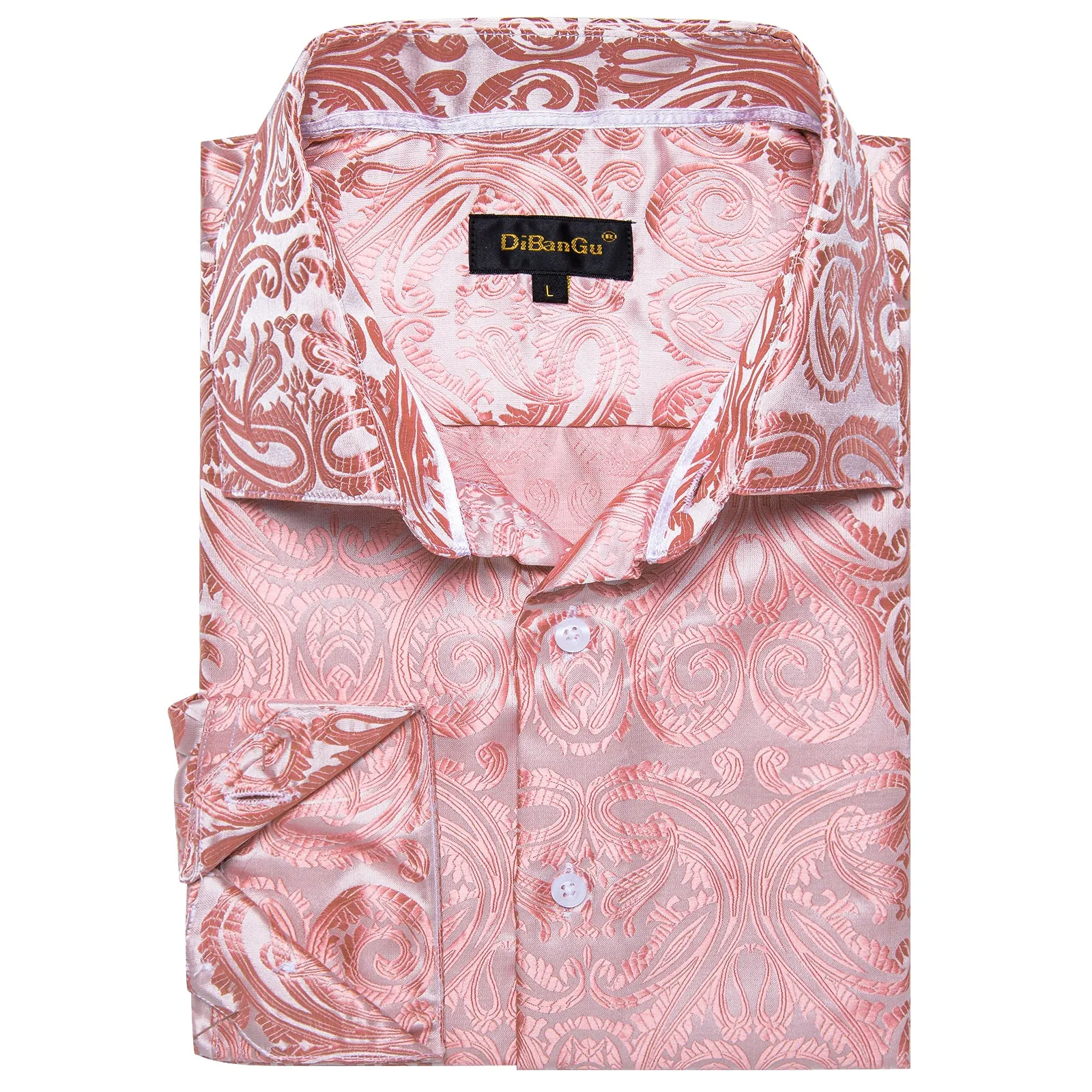 DiBanGu Shirts for Men Pink Floral Silk Men's Long Sleeve Shirt