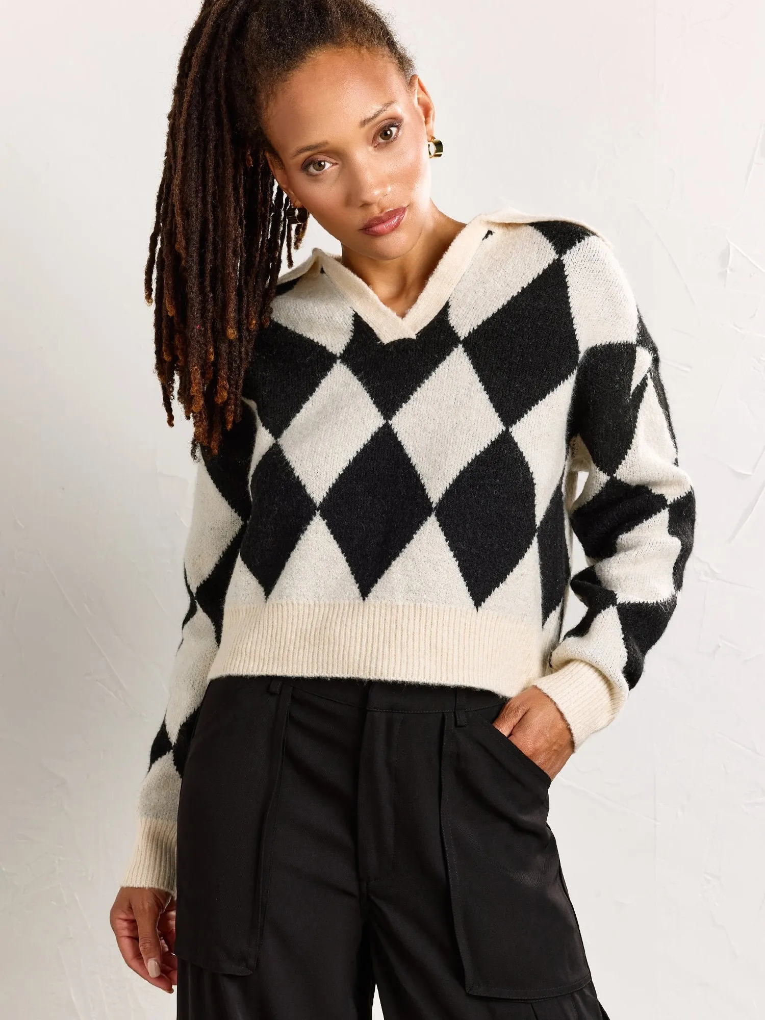 Dreamers by Debut Diamond Pattern Polo Sweater - Brands We Love