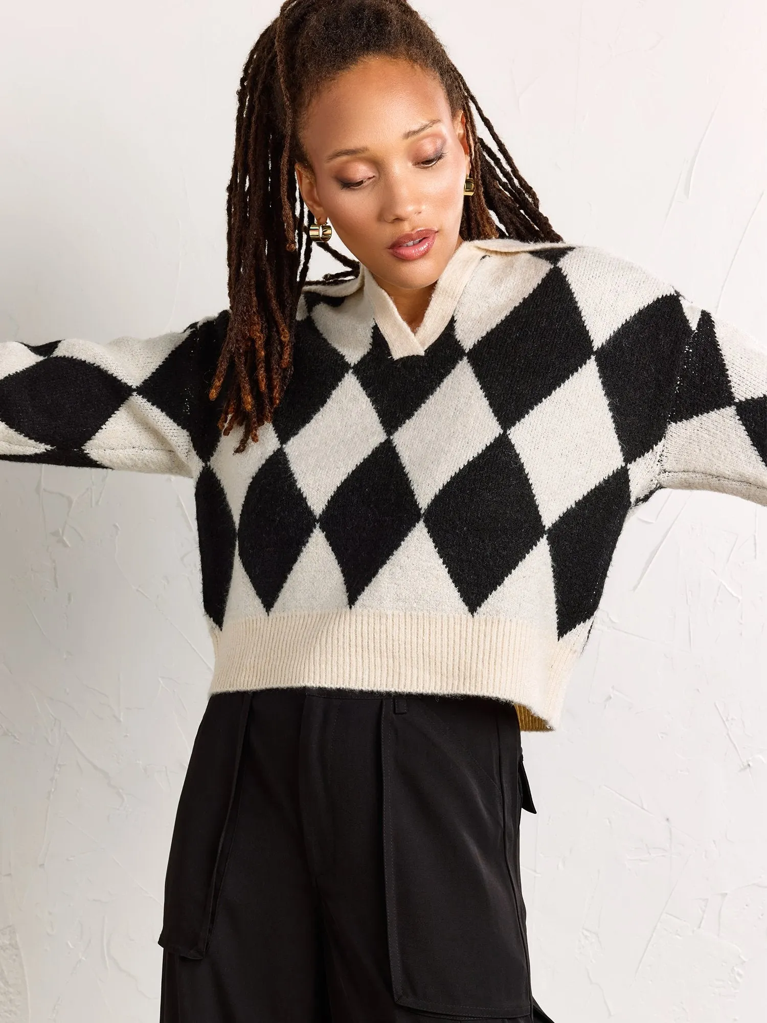 Dreamers by Debut Diamond Pattern Polo Sweater - Brands We Love