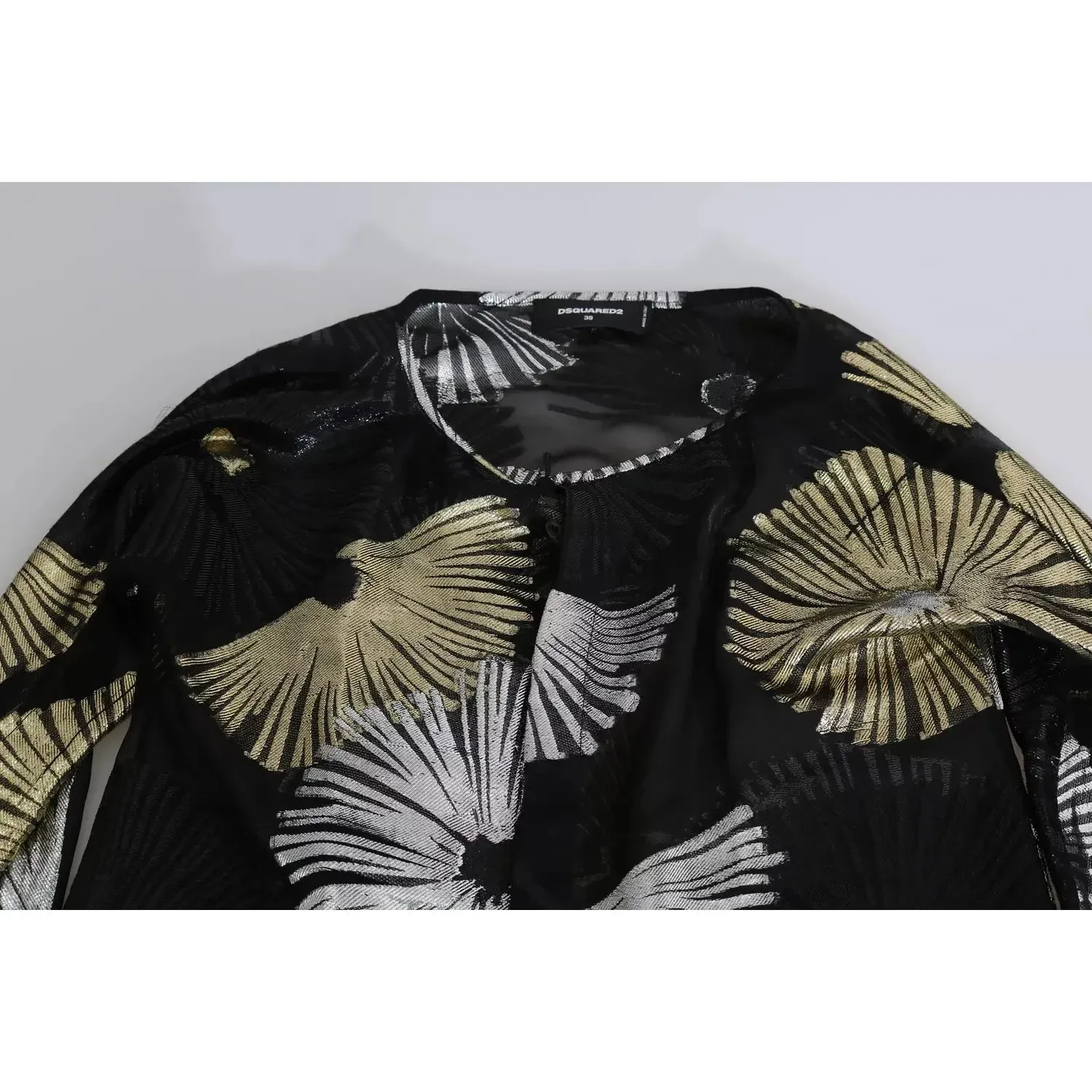 Dsquared² Gold Silver Silk Jacquard See Through Top Blouse