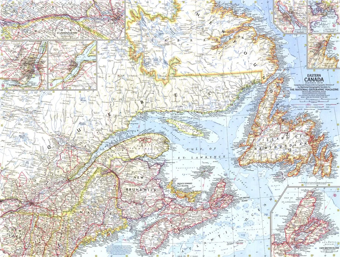 Eastern Canada Wall Map - Published 1967 by National Geographic