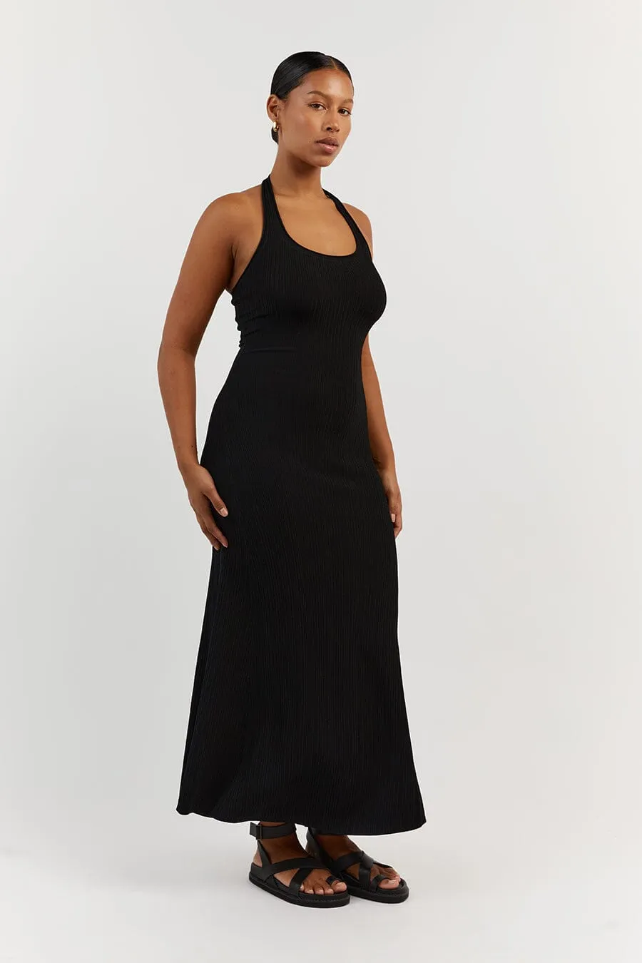 EDDISON BLACK KNIT MIDI DRESS