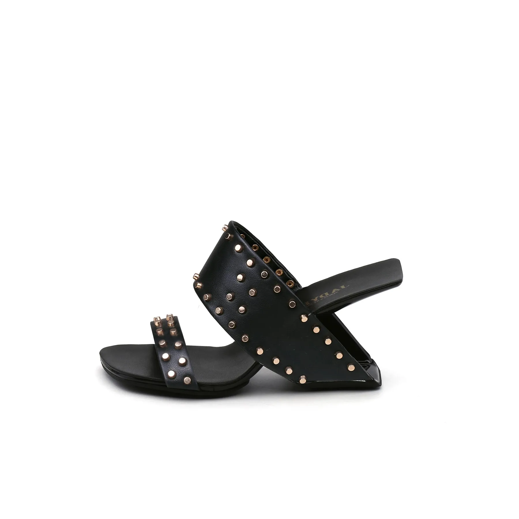 Edgy Metal Embellished Heel-Less Mules