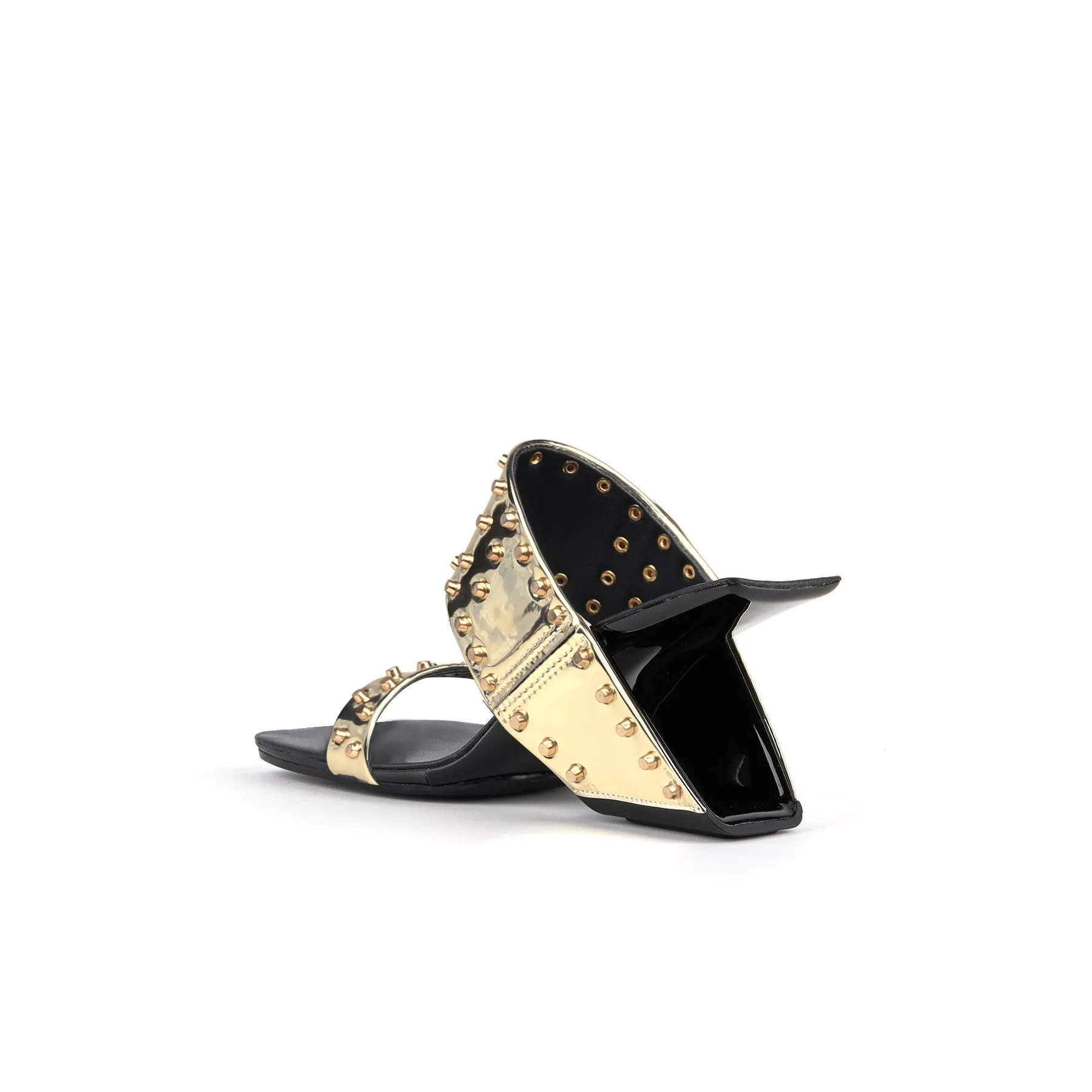 Edgy Metal Embellished Heel-Less Mules