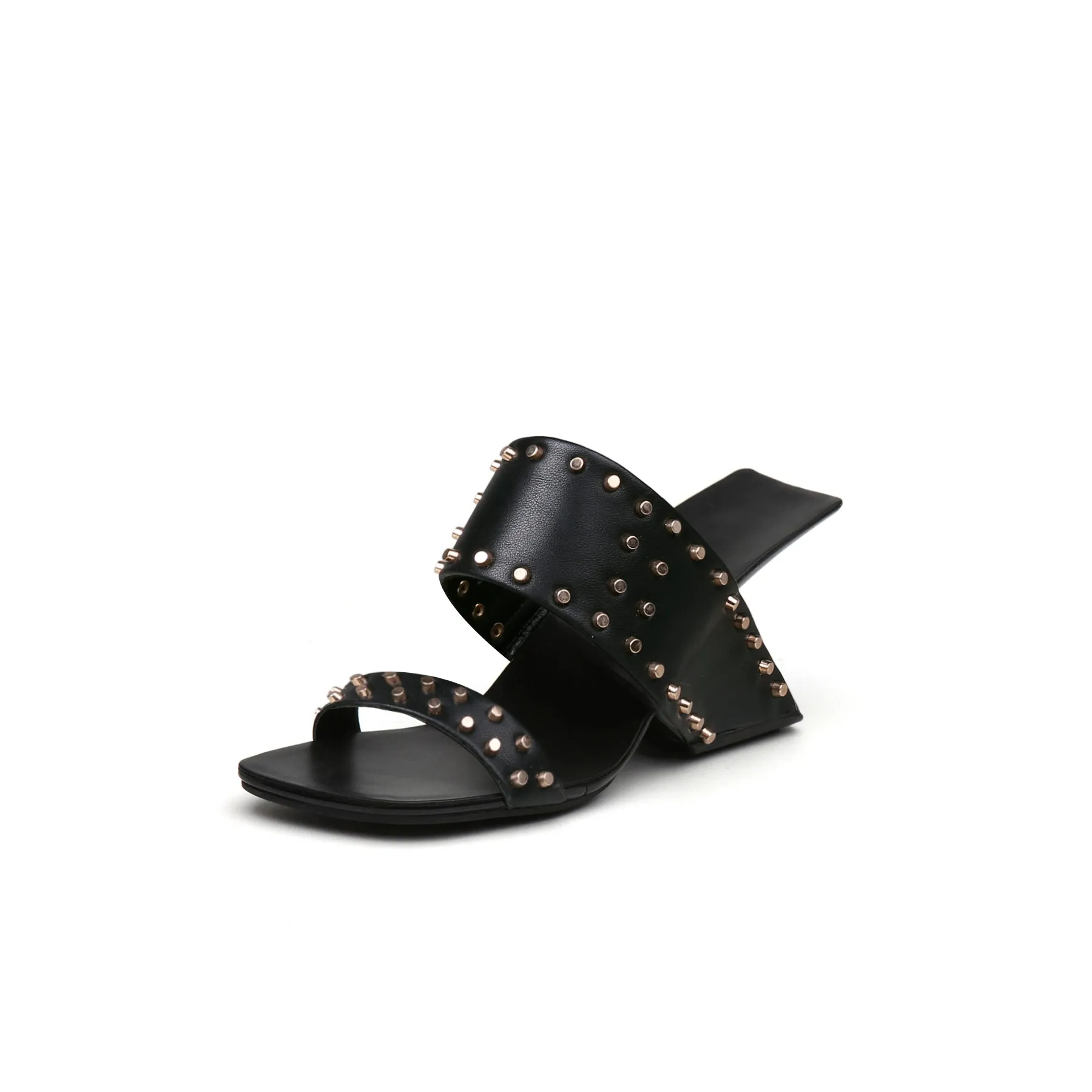 Edgy Metal Embellished Heel-Less Mules