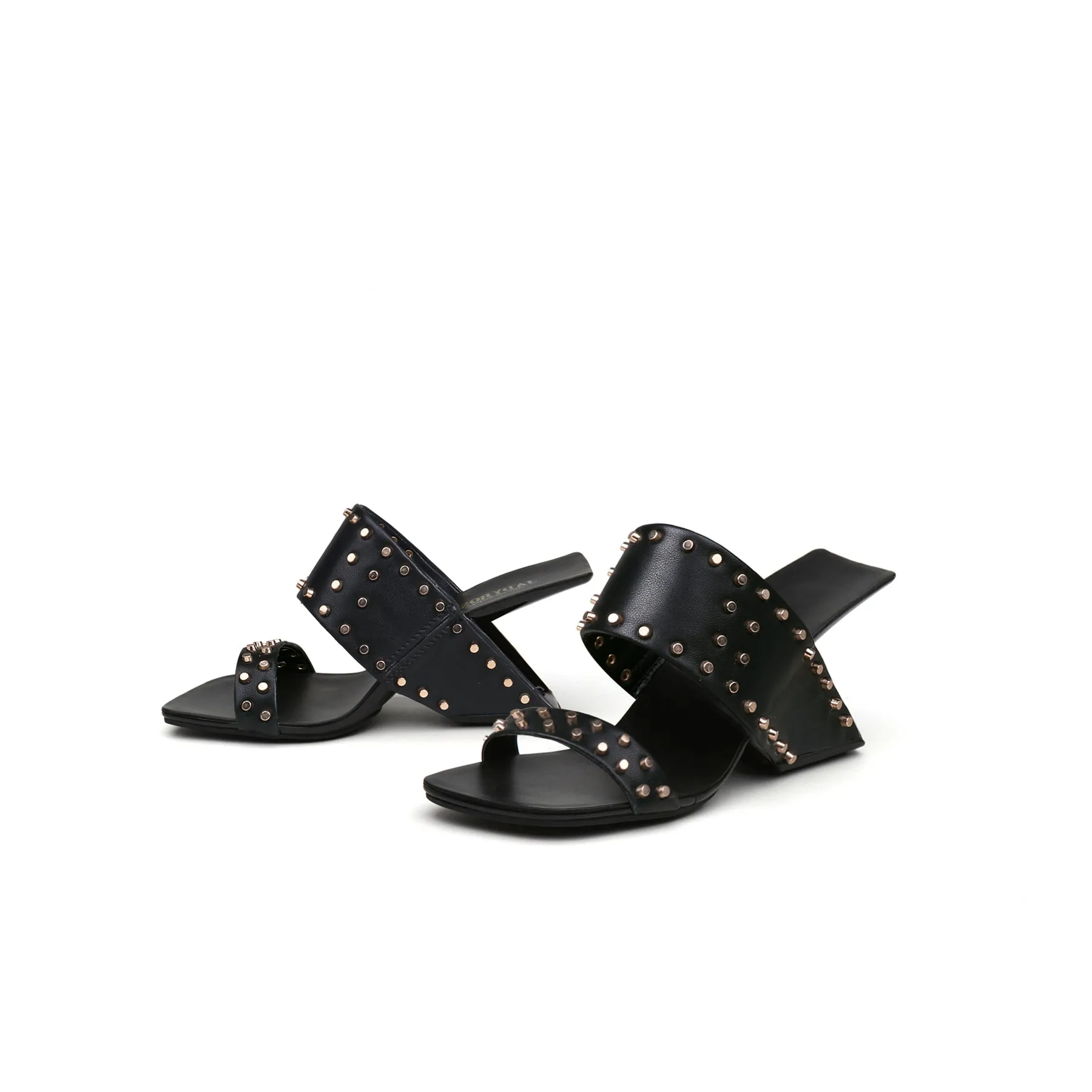 Edgy Metal Embellished Heel-Less Mules