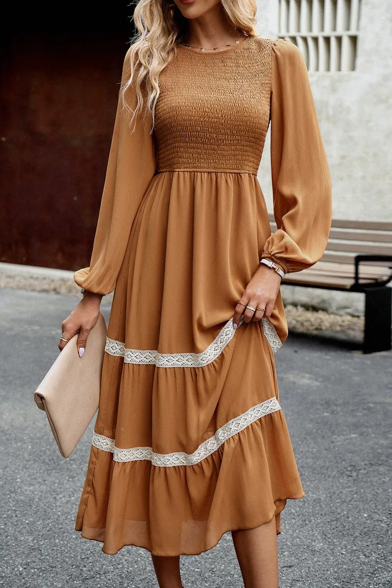 Elegant Long Sleeve Maxi Dress 0537 in Brown