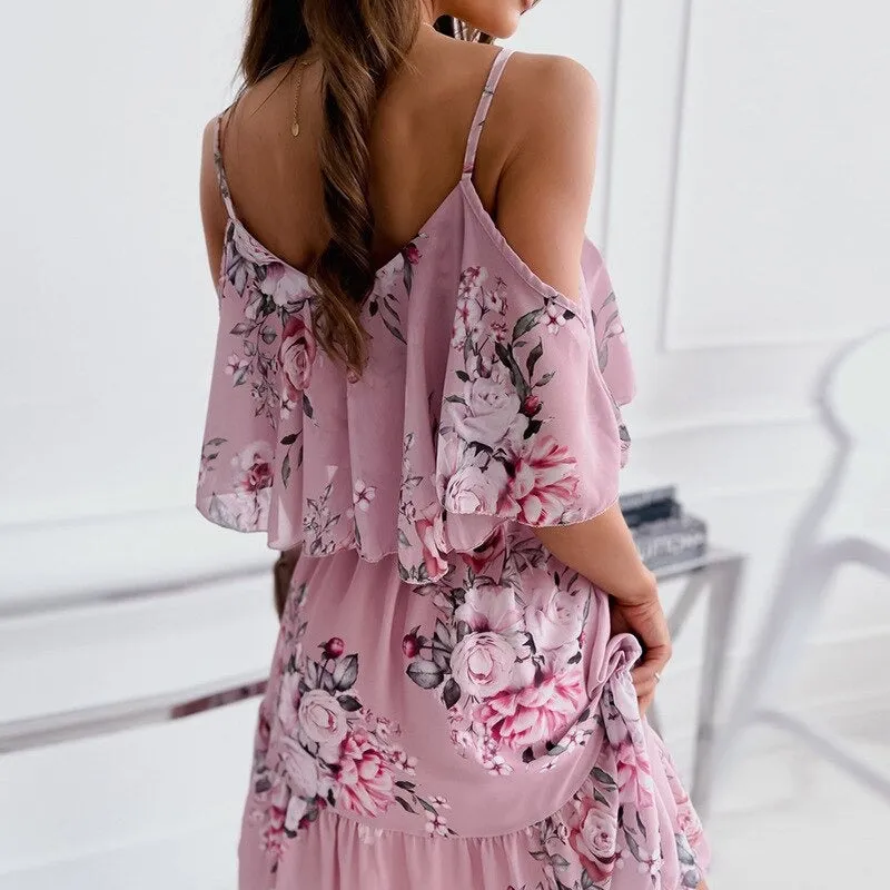 Elegant Spaghetti Strap Floral Dresses