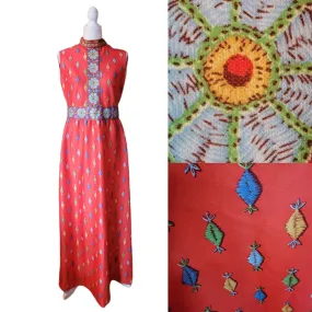 Emilio Borghese Vintage 1970's Maxi Hostess Dress Double Knit