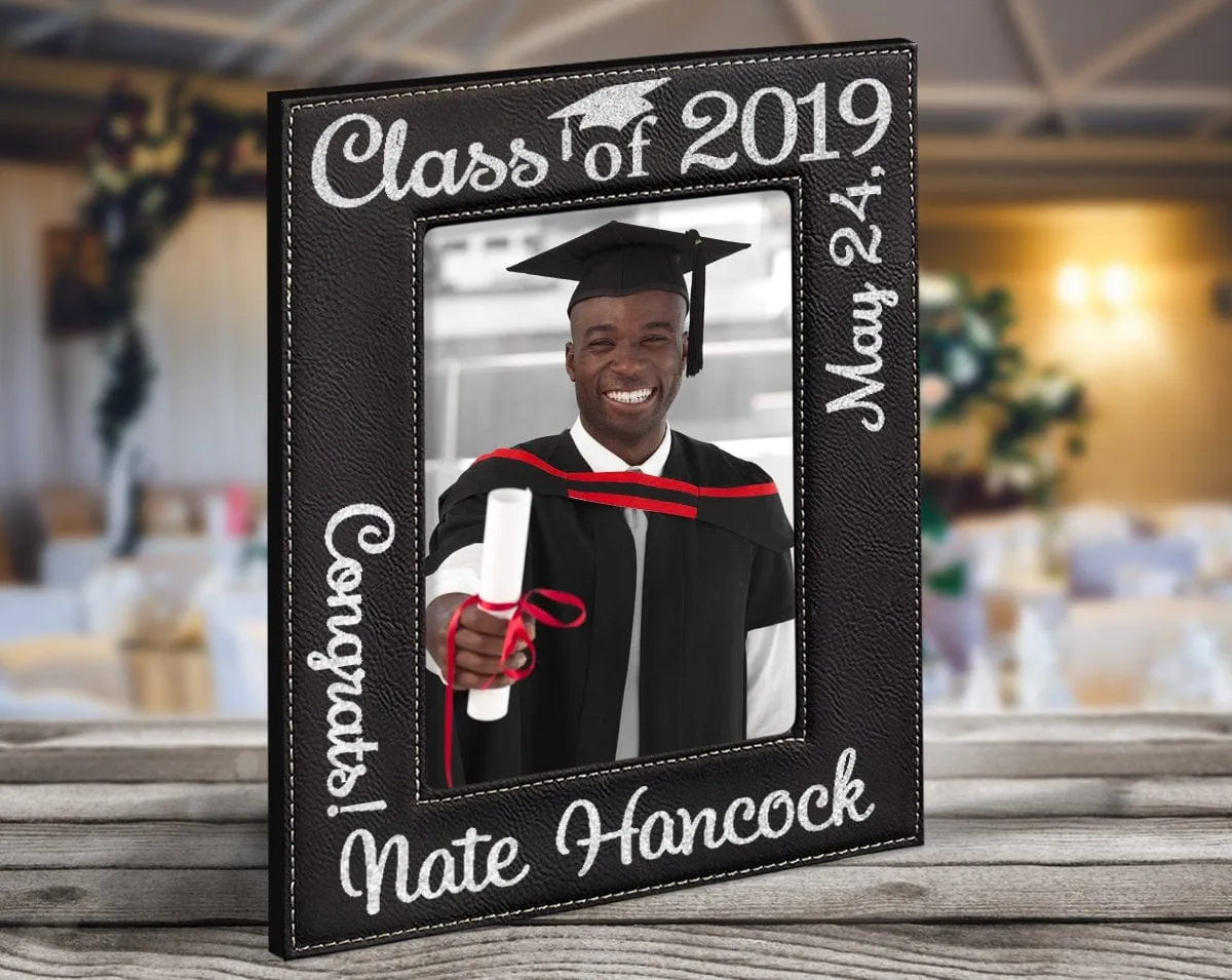 Engraved Photo Frame Personalized Graduation 5x7 for High School College 2023 Student Gifts for Him Her Party Decoration Favor Centerpiece