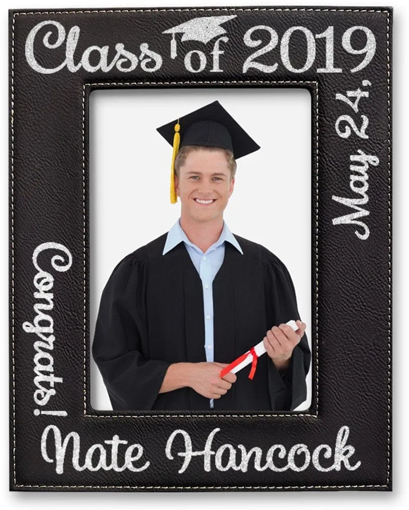 Engraved Photo Frame Personalized Graduation 5x7 for High School College 2023 Student Gifts for Him Her Party Decoration Favor Centerpiece