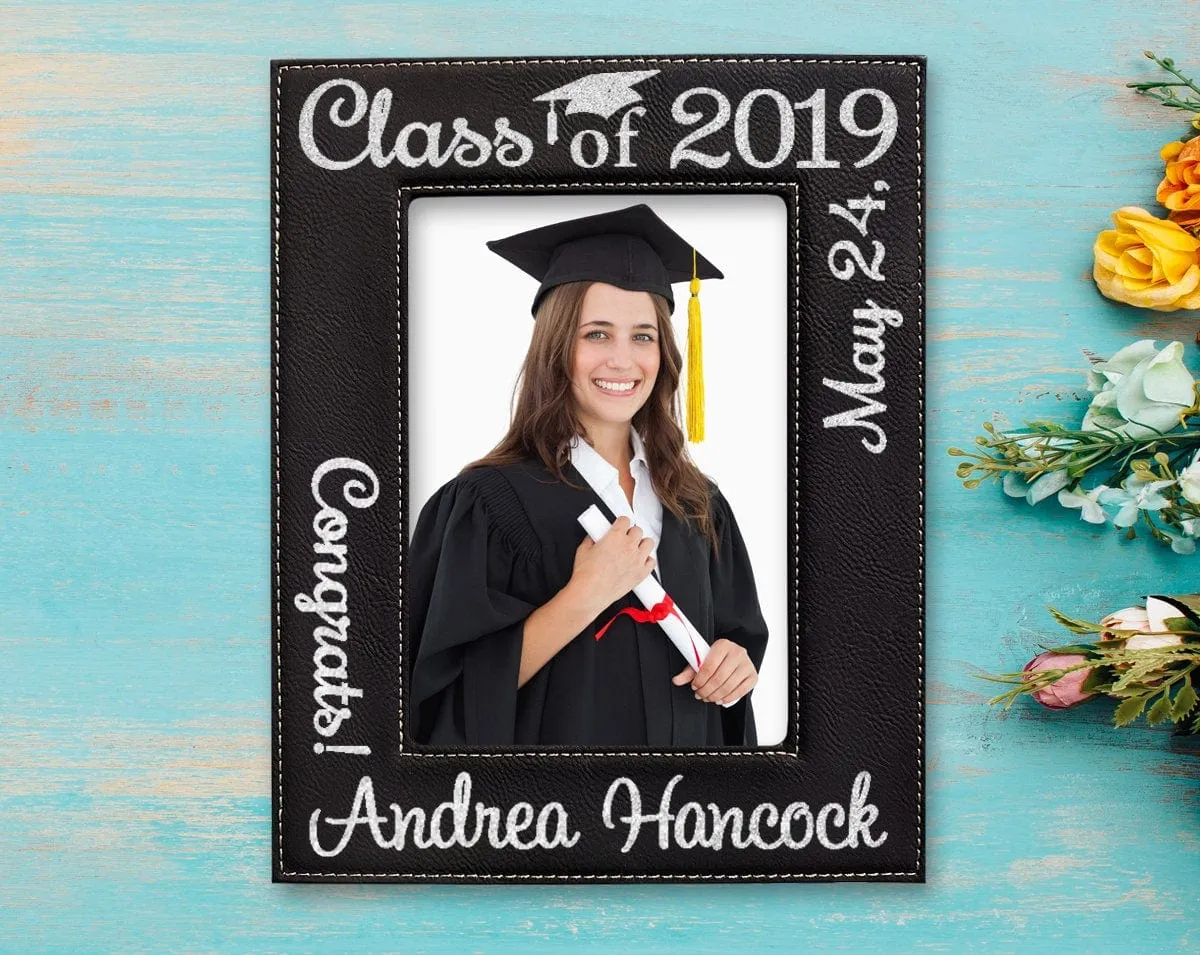 Engraved Photo Frame Personalized Graduation 5x7 for High School College 2023 Student Gifts for Him Her Party Decoration Favor Centerpiece