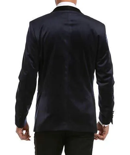 Enzo Navy Velvet Slim Fit Shawl Lapel Tuxedo Men's Blazer