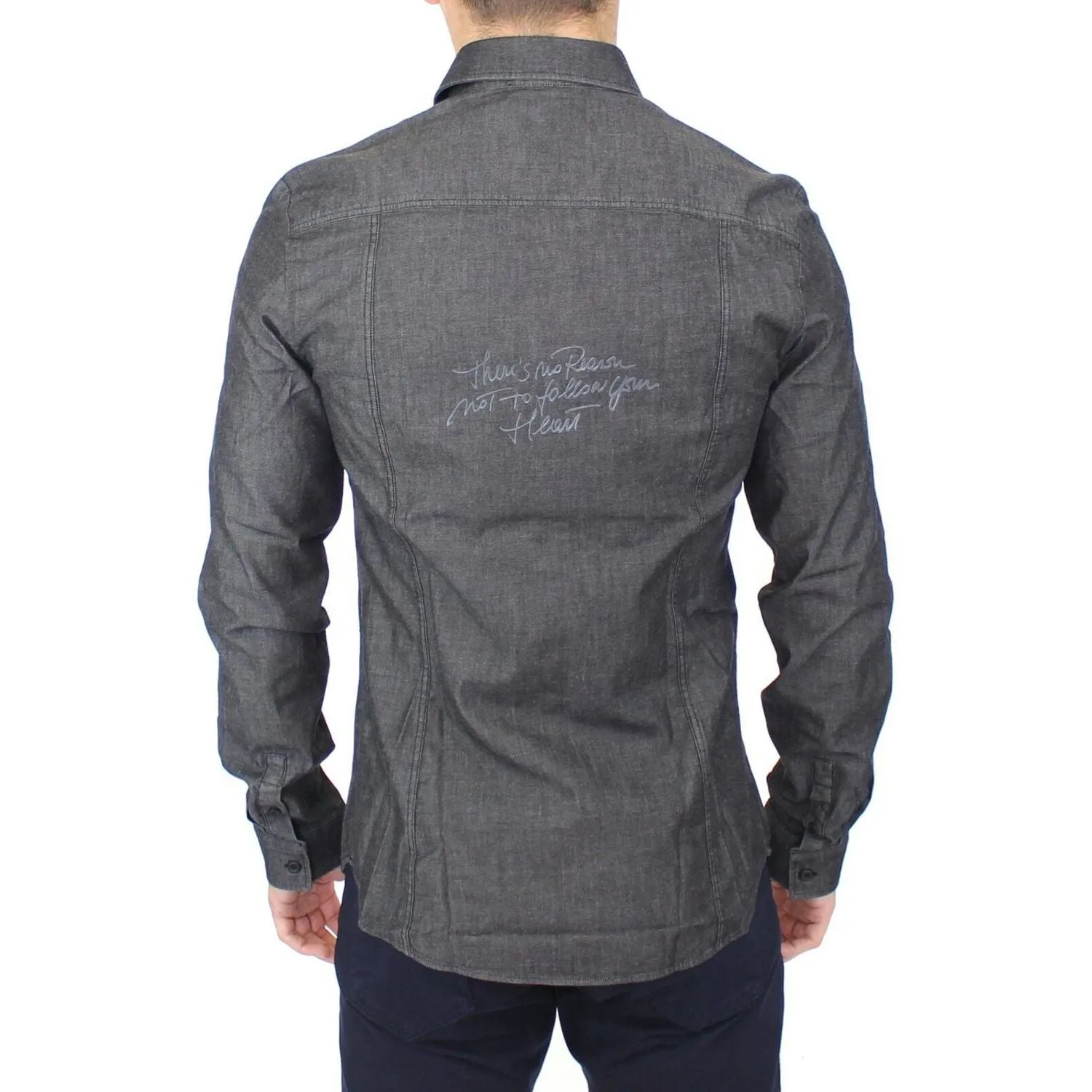 Ermanno Scervino Elegant Gray Stretch Denim Casual Shirt