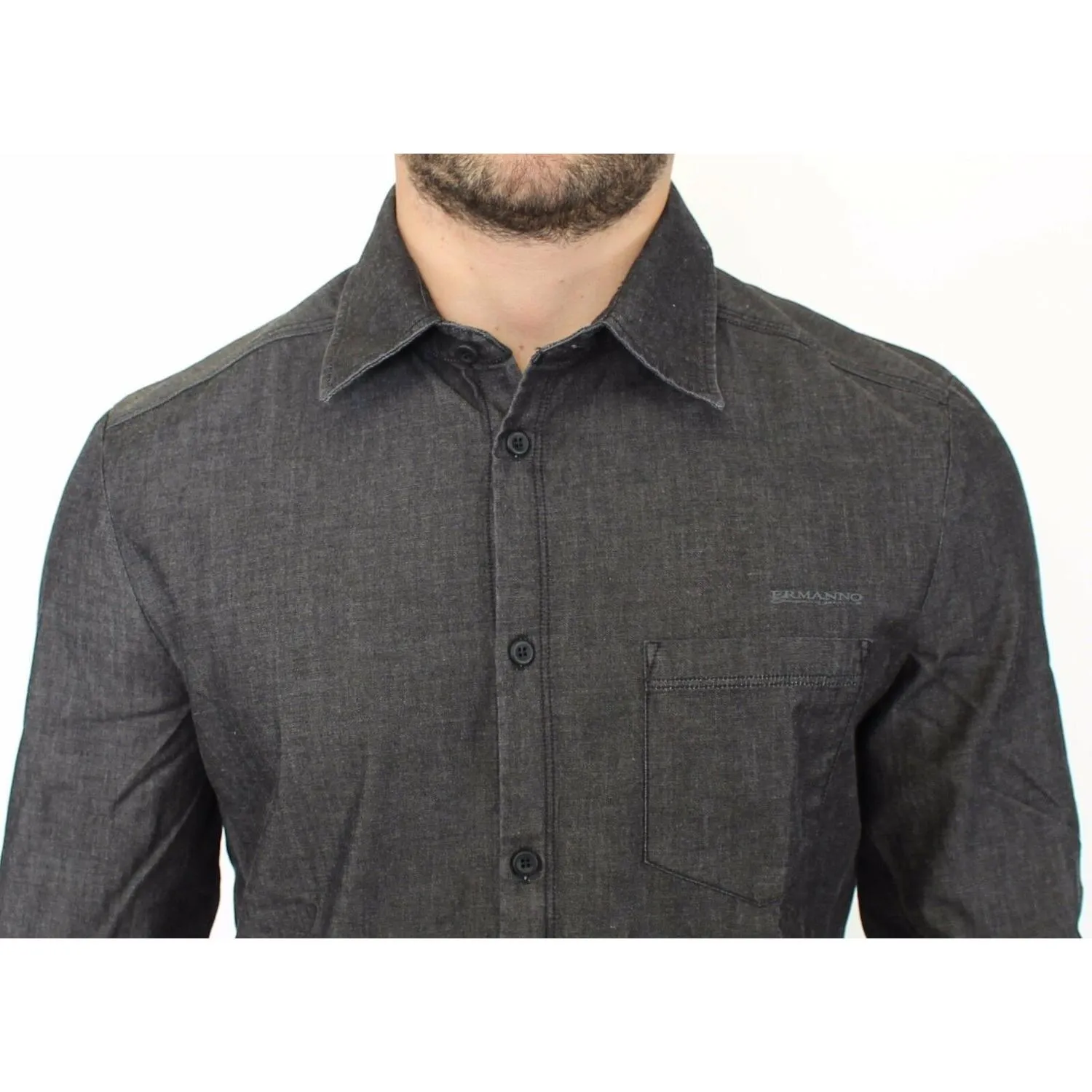 Ermanno Scervino Elegant Gray Stretch Denim Casual Shirt