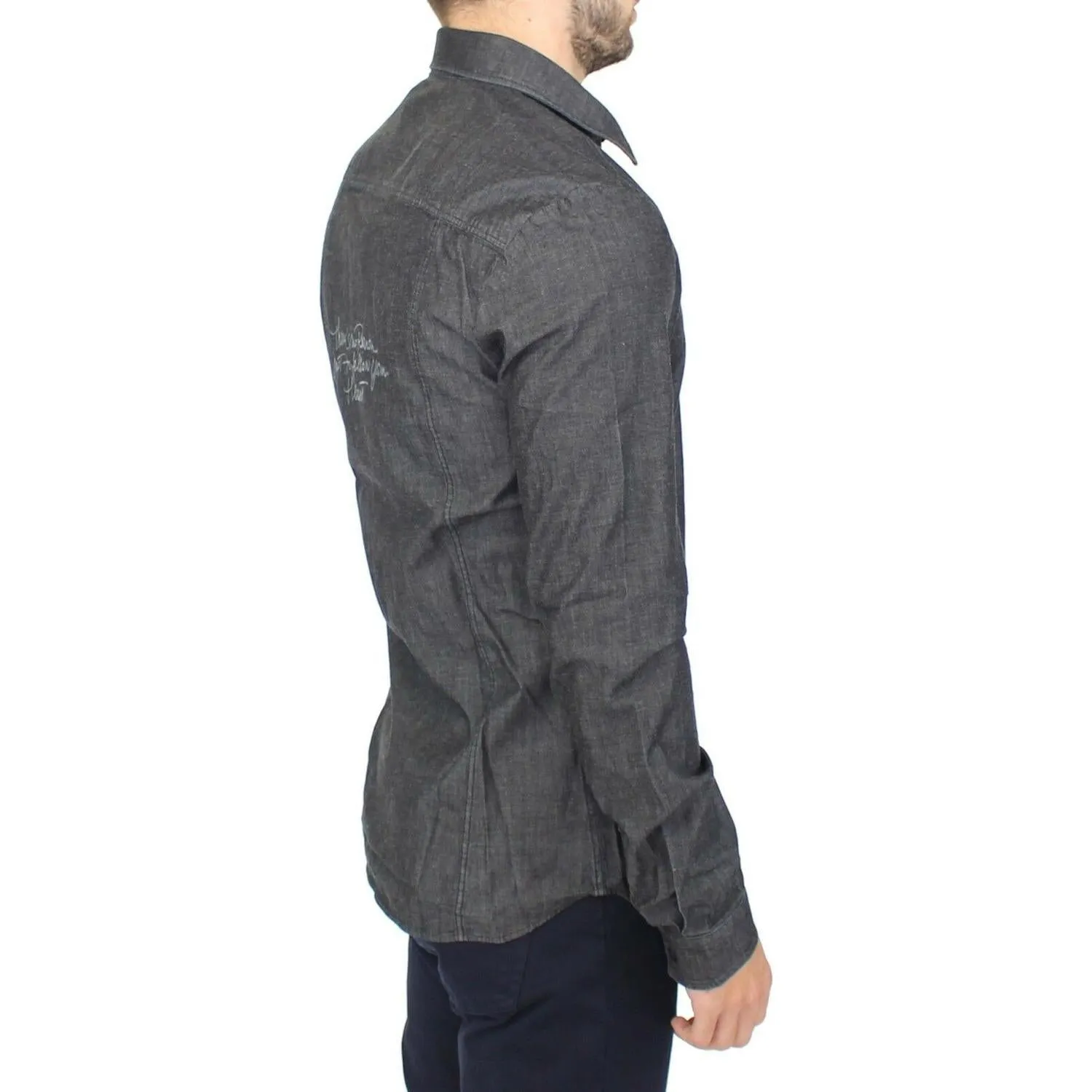 Ermanno Scervino Elegant Gray Stretch Denim Casual Shirt