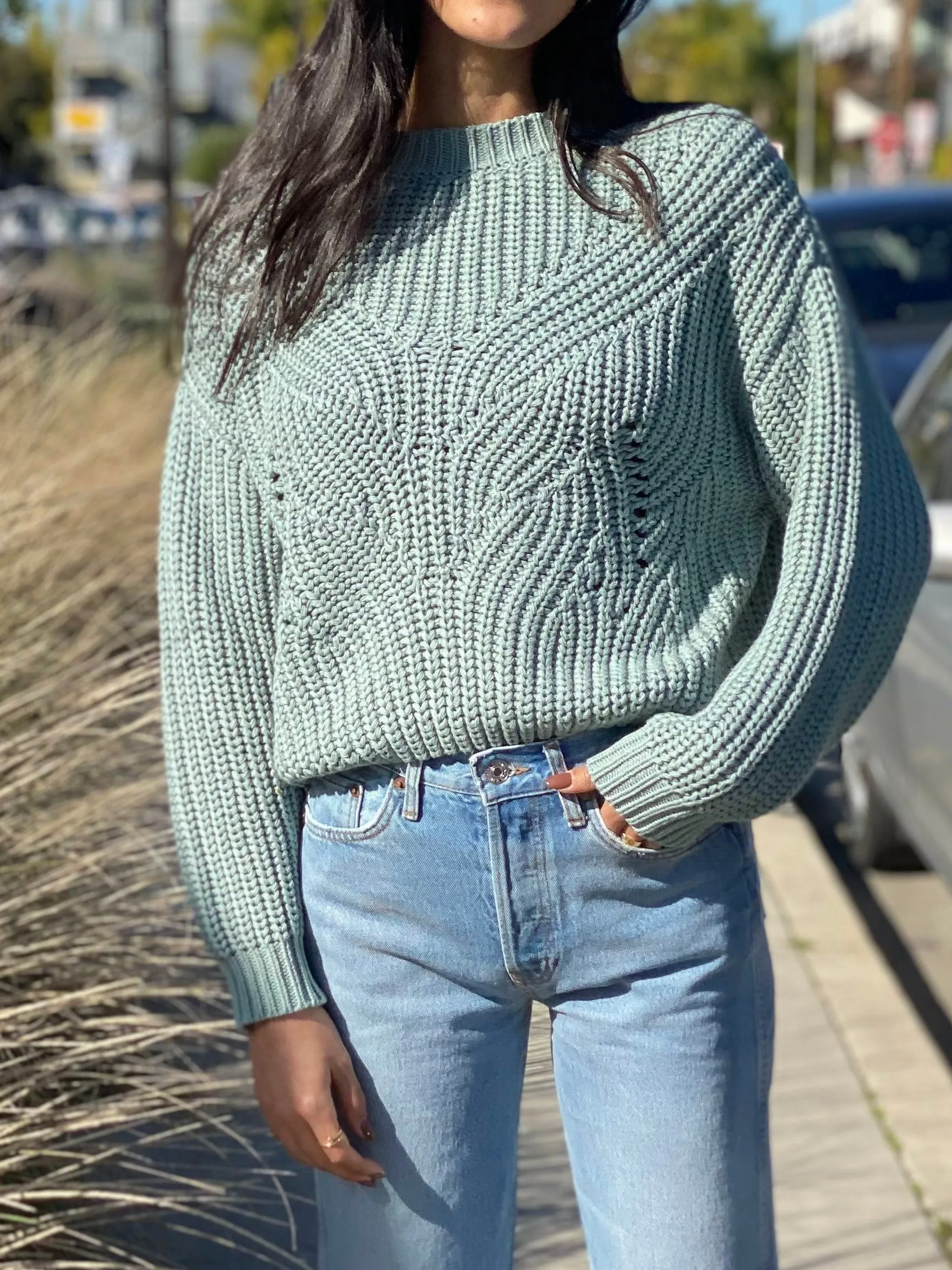 Ersa Crop Cotton Sweater - Seafoam