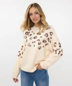 ESQUALO SWEATER ANIMAL SEQUINS BEIGE