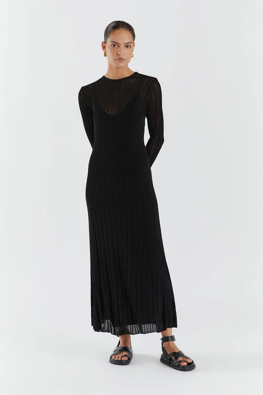 ESTELLA BLACK KNIT MIDI DRESS