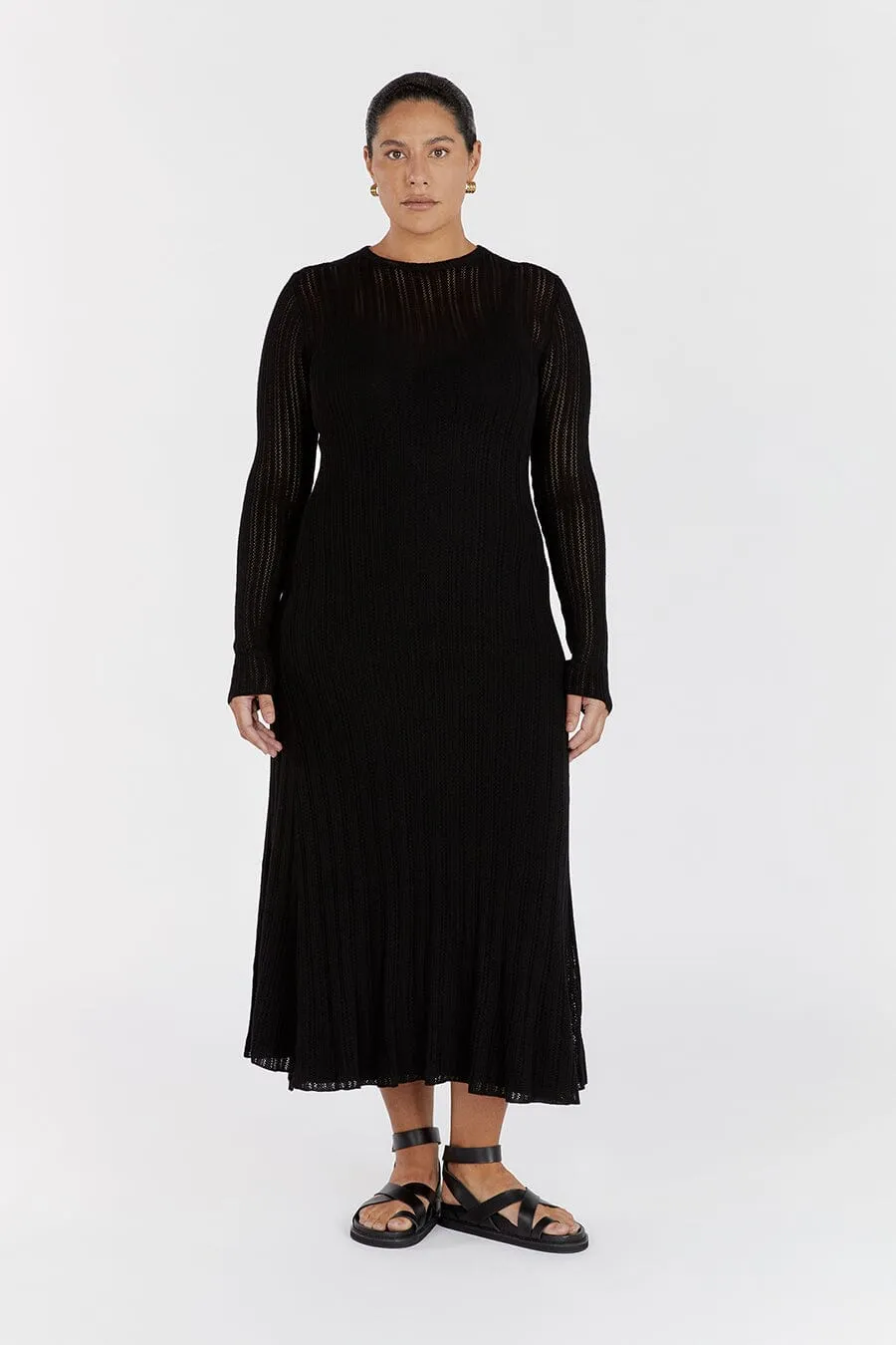 ESTELLA BLACK KNIT MIDI DRESS