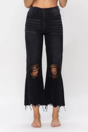 Explore More Collection - Vervet by Flying Monkey Vintage Ultra High Waist Distressed Crop Flare Jeans