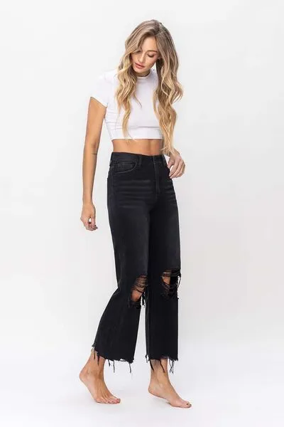 Explore More Collection - Vervet by Flying Monkey Vintage Ultra High Waist Distressed Crop Flare Jeans