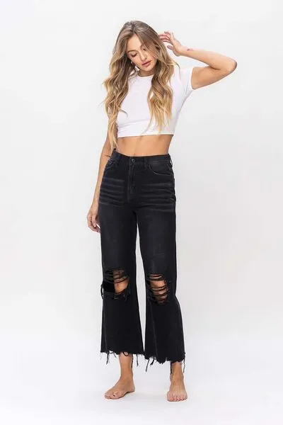 Explore More Collection - Vervet by Flying Monkey Vintage Ultra High Waist Distressed Crop Flare Jeans