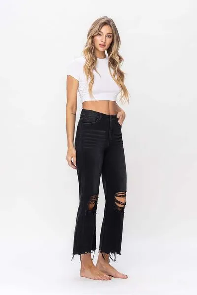 Explore More Collection - Vervet by Flying Monkey Vintage Ultra High Waist Distressed Crop Flare Jeans