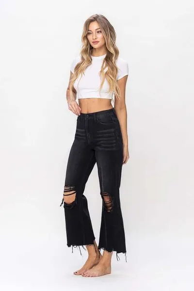 Explore More Collection - Vervet by Flying Monkey Vintage Ultra High Waist Distressed Crop Flare Jeans